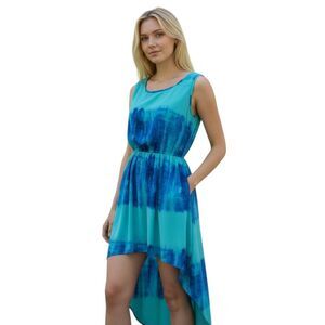 FOREVER 21 TURQUOISE & BLUE TIE-DYE HI-LO DRESS SZ.M EUC.